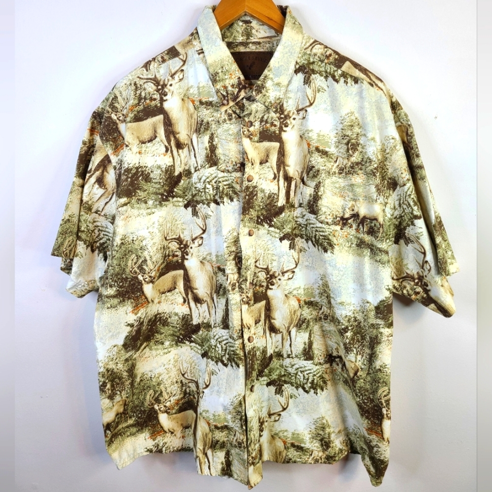 North River - Deer Doe Button Down Shirt - SIZE XXL - Tan Brown Hunting Outdoors